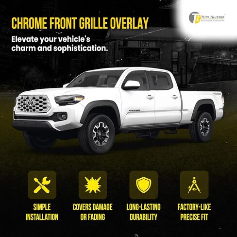 Chrome Front Grille Overlay with Secure Adhesive Tape for 2020-2023 Toyota Tacoma TRD Sport, TRD Off-Road (Excludes Camera) | Easy Installation - No Tools Needed | US Patented in Saudi Arabia