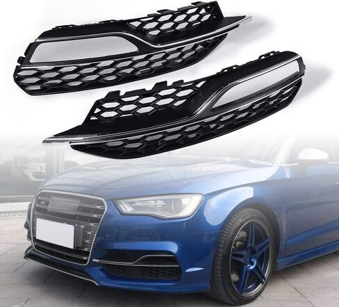 بديل AstraDepot لأغطية فتحات التهوية للضباب السفلي 2013-2016 Audi S3 A3 S Line (زوج، شبكة سوداء غير لامعة من الكروم) in Kuwait