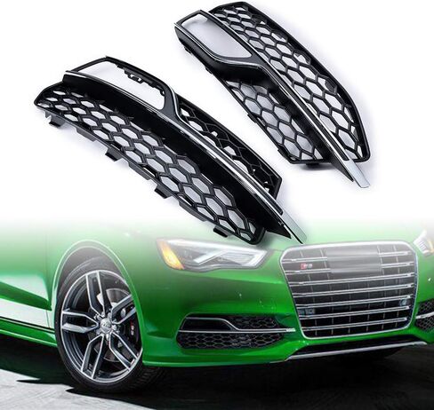 بديل AstraDepot لأغطية فتحات التهوية للضباب السفلي 2013-2016 Audi S3 A3 S Line (زوج، شبكة سوداء غير لامعة من الكروم) in Kuwait