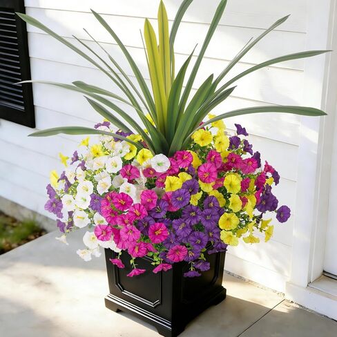 زهور صناعية للنباتات المزيفة في الهواء الطلق، 12 حزمة من مجد الصباح الحريري مع الأوكالبتوس + أوراق الأوركيد مقاومة للأشعة فوق البنفسجية وزهور صناعية واقعية لزراعة الشرفة وفناء الحديقة (ألوان مختلطة) in Kuwait