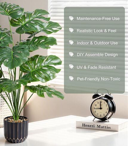 نبات Monstera الاصطناعي بطول 28 سم، نباتات صناعية صناعية داخلية وخارجية، شجرة لغرفة المعيشة، ديكور المنزل in Kuwait