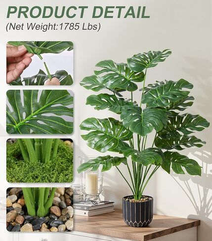 نبات Monstera الاصطناعي بطول 28 سم، نباتات صناعية صناعية داخلية وخارجية، شجرة لغرفة المعيشة، ديكور المنزل in Kuwait