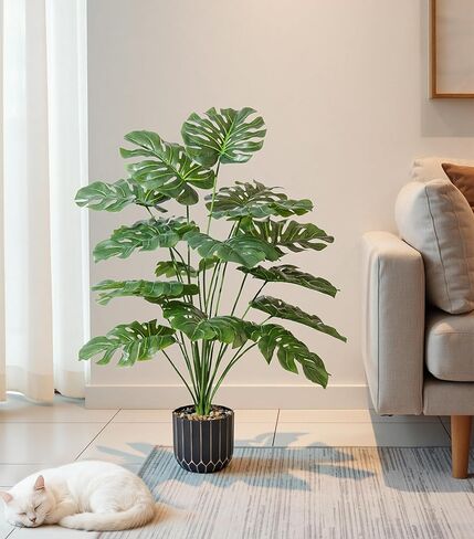 نبات Monstera الاصطناعي بطول 28 سم، نباتات صناعية صناعية داخلية وخارجية، شجرة لغرفة المعيشة، ديكور المنزل in Kuwait
