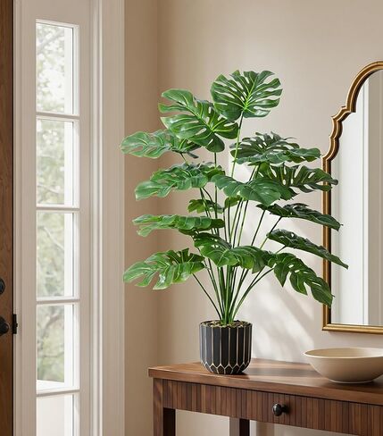 نبات Monstera الاصطناعي بطول 28 سم، نباتات صناعية صناعية داخلية وخارجية، شجرة لغرفة المعيشة، ديكور المنزل in Kuwait