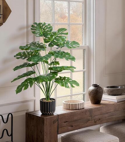 نبات Monstera الاصطناعي بطول 28 سم، نباتات صناعية صناعية داخلية وخارجية، شجرة لغرفة المعيشة، ديكور المنزل in Kuwait