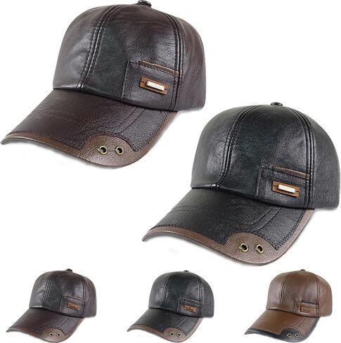 2 Pcs Warm Leather Baseball Cap, 2026 New Windproof Warm Pu Leather Baseball Cap, Adjustable Cap for Men Outdoor Daily in Saudi Arabia
