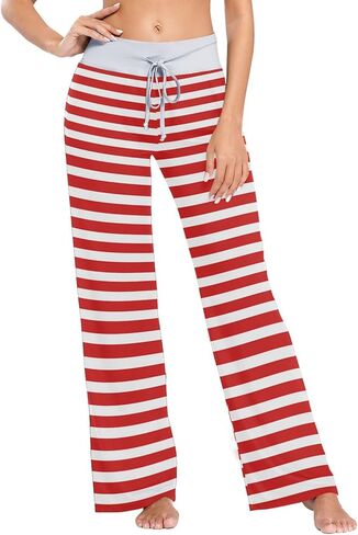 ALAZA Red White Stripes Pajama Pants for Women, Long Soft Lounge Sleep Pajama Bottoms in Saudi Arabia