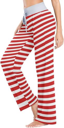 ALAZA Red White Stripes Pajama Pants for Women, Long Soft Lounge Sleep Pajama Bottoms in Saudi Arabia
