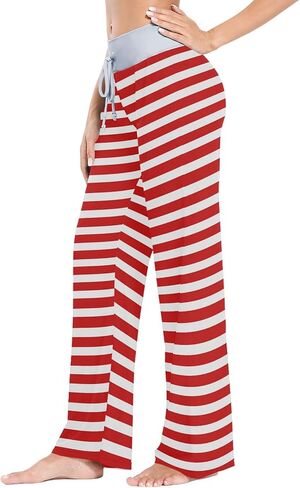 ALAZA Red White Stripes Pajama Pants for Women, Long Soft Lounge Sleep Pajama Bottoms in Saudi Arabia