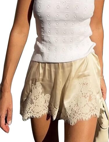 SWOMOG Satin Silk Lace Shorts for Women Lace Trim Micro Mini Shorts Slip Pj Bottoms Knickers Boxer in Saudi Arabia