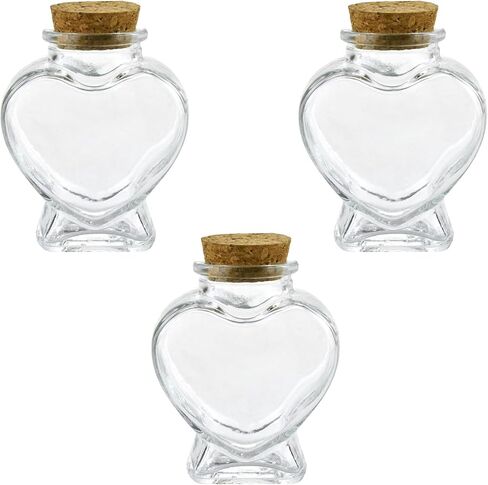 3 قطع من الجرار الزجاجية على شكل قلب مع أغطية الفلين، حاوية صغيرة لطيفة سعة 2.7 أونصة، زجاجات زجاجية صغيرة لمشاريع الحرف الفنية التي تصنعها بنفسك، لوازم حفلات الديكور في عيد الحب وعيد الأم in Kuwait