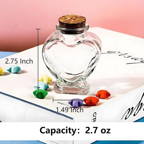 3 قطع من الجرار الزجاجية على شكل قلب مع أغطية الفلين، حاوية صغيرة لطيفة سعة 2.7 أونصة، زجاجات زجاجية صغيرة لمشاريع الحرف الفنية التي تصنعها بنفسك، لوازم حفلات الديكور في عيد الحب وعيد الأم in Kuwait