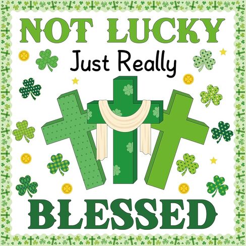 St. Patrick’s Day Christian Bulletin Board Decoration Set St. Patrick's Day Shamrock Clover Cutouts Religious Jesus Cross Bulletin Board for Church Home Classroom School Chalkboard Wall Decor in Saudi Arabia
