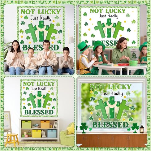 St. Patrick’s Day Christian Bulletin Board Decoration Set St. Patrick's Day Shamrock Clover Cutouts Religious Jesus Cross Bulletin Board for Church Home Classroom School Chalkboard Wall Decor in Saudi Arabia