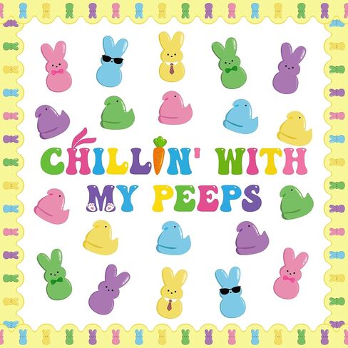 ديكورات لوحة إعلانات عيد الفصح، 54 قطعة من لوحة نشرات عيد الفصح، تشيلين مع My Peeps Bunny Chick قطع عيد الفصح، ديكورات اللمحات على حدود المدرسة والفصول الدراسية والمنزل والمكتب وديكور عيد الفصح الربيعي in Kuwait