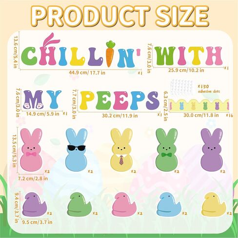 ديكورات لوحة إعلانات عيد الفصح، 54 قطعة من لوحة نشرات عيد الفصح، تشيلين مع My Peeps Bunny Chick قطع عيد الفصح، ديكورات اللمحات على حدود المدرسة والفصول الدراسية والمنزل والمكتب وديكور عيد الفصح الربيعي in Kuwait