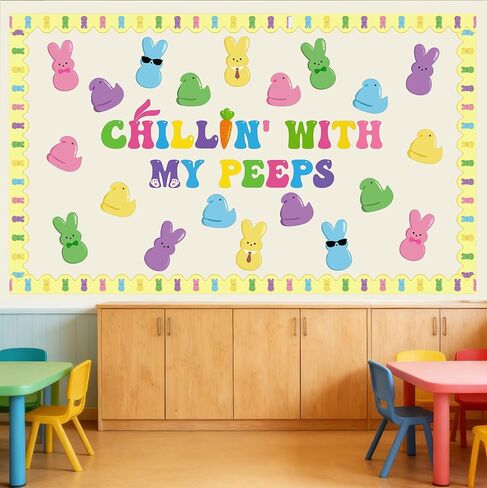 ديكورات لوحة إعلانات عيد الفصح، 54 قطعة من لوحة نشرات عيد الفصح، تشيلين مع My Peeps Bunny Chick قطع عيد الفصح، ديكورات اللمحات على حدود المدرسة والفصول الدراسية والمنزل والمكتب وديكور عيد الفصح الربيعي in Kuwait