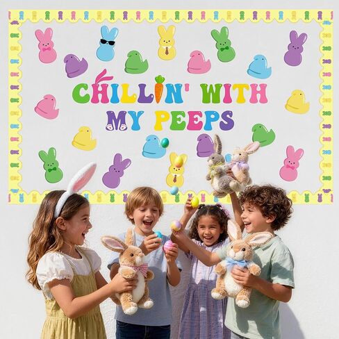 ديكورات لوحة إعلانات عيد الفصح، 54 قطعة من لوحة نشرات عيد الفصح، تشيلين مع My Peeps Bunny Chick قطع عيد الفصح، ديكورات اللمحات على حدود المدرسة والفصول الدراسية والمنزل والمكتب وديكور عيد الفصح الربيعي in Kuwait