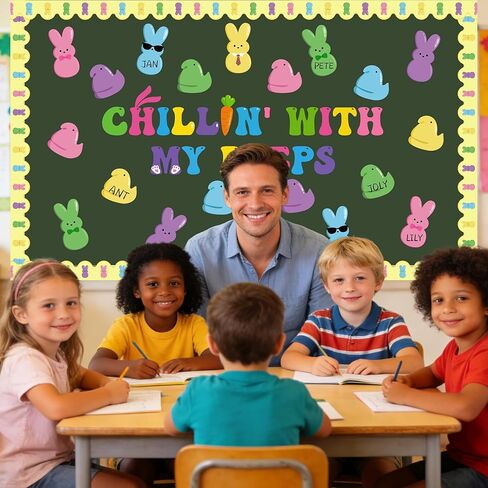 ديكورات لوحة إعلانات عيد الفصح، 54 قطعة من لوحة نشرات عيد الفصح، تشيلين مع My Peeps Bunny Chick قطع عيد الفصح، ديكورات اللمحات على حدود المدرسة والفصول الدراسية والمنزل والمكتب وديكور عيد الفصح الربيعي in Kuwait