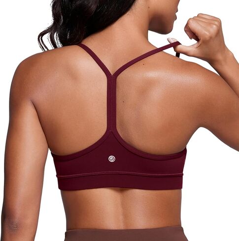 CRZ YOGA Butterluxe Y Back Sports Bras for Women - Padded Racerback Low Impact Spaghetti Thin Strap Workout Yoga Top Red Merlot Small in Saudi Arabia