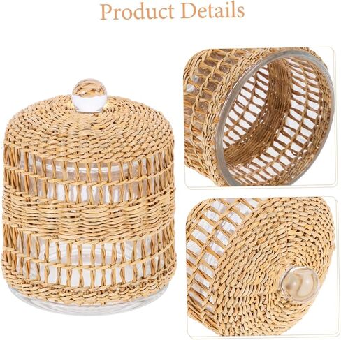 DECHOUS Glass Candle Holder Cloche Decorative Rattan Wrap Multi-use Candle Cover for Home Decor Suitable for Table Centerpieces and Events in Saudi Arabia