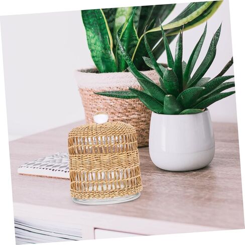 DECHOUS Glass Candle Holder Cloche Decorative Rattan Wrap Multi-use Candle Cover for Home Decor Suitable for Table Centerpieces and Events in Saudi Arabia