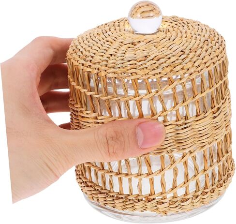 DECHOUS Glass Candle Holder Cloche Decorative Rattan Wrap Multi-use Candle Cover for Home Decor Suitable for Table Centerpieces and Events in Saudi Arabia