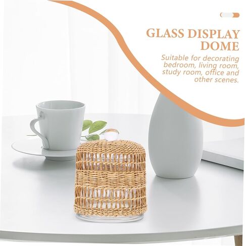 DECHOUS Glass Candle Holder Cloche Decorative Rattan Wrap Multi-use Candle Cover for Home Decor Suitable for Table Centerpieces and Events in Saudi Arabia