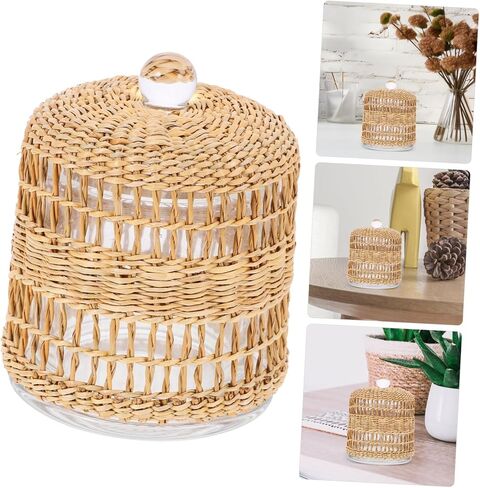 DECHOUS Glass Candle Holder Cloche Decorative Rattan Wrap Multi-use Candle Cover for Home Decor Suitable for Table Centerpieces and Events in Saudi Arabia