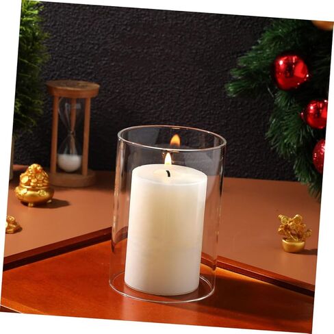 PRETYZOOM 2pcs Clear Glass Candle Holders Heat Resistant Transparent Shades for Decor Compact Cylindrical Design for Tables Weddings and Celebrations in Saudi Arabia
