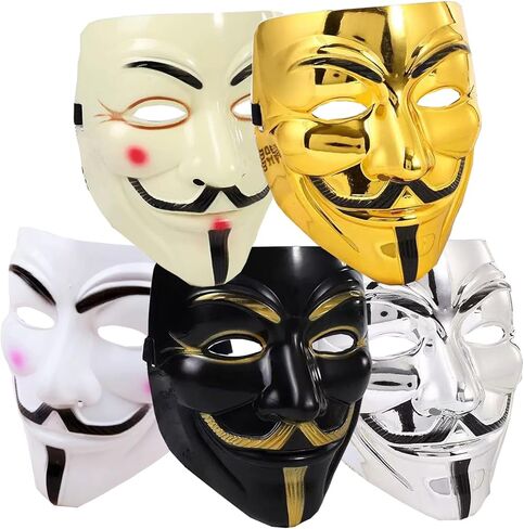 5 Pack of V for Vendetta Mask, Guy Fawkes Anonymous Hackers Mask for Cosplay, V for Vendetta Costume Theme Parties Halloween Collections Gifts, One Size Fits Most in Saudi Arabia