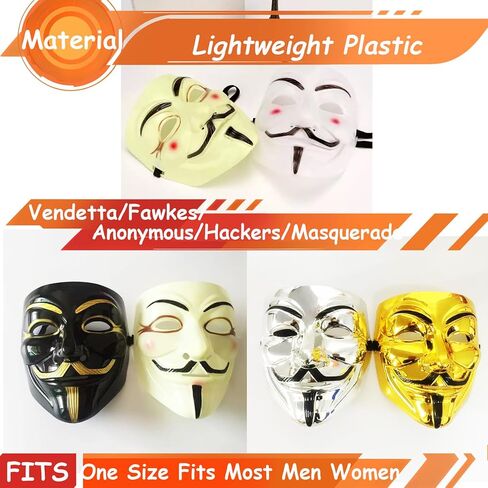 5 Pack of V for Vendetta Mask, Guy Fawkes Anonymous Hackers Mask for Cosplay, V for Vendetta Costume Theme Parties Halloween Collections Gifts, One Size Fits Most in Saudi Arabia