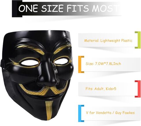 5 Pack of V for Vendetta Mask, Guy Fawkes Anonymous Hackers Mask for Cosplay, V for Vendetta Costume Theme Parties Halloween Collections Gifts, One Size Fits Most in Saudi Arabia