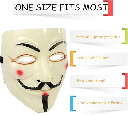5 Pack of V for Vendetta Mask, Guy Fawkes Anonymous Hackers Mask for Cosplay, V for Vendetta Costume Theme Parties Halloween Collections Gifts, One Size Fits Most in Saudi Arabia