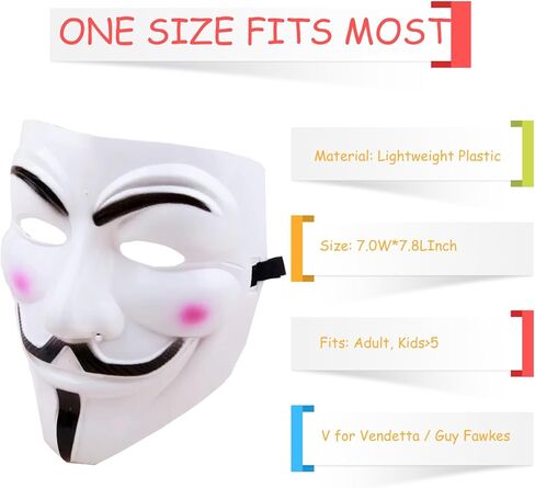 5 Pack of V for Vendetta Mask, Guy Fawkes Anonymous Hackers Mask for Cosplay, V for Vendetta Costume Theme Parties Halloween Collections Gifts, One Size Fits Most in Saudi Arabia