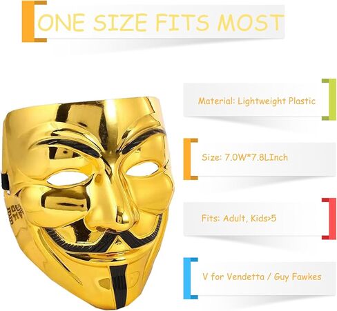 5 Pack of V for Vendetta Mask, Guy Fawkes Anonymous Hackers Mask for Cosplay, V for Vendetta Costume Theme Parties Halloween Collections Gifts, One Size Fits Most in Saudi Arabia