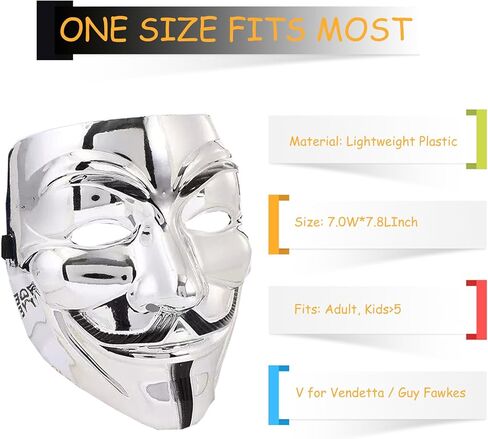 5 Pack of V for Vendetta Mask, Guy Fawkes Anonymous Hackers Mask for Cosplay, V for Vendetta Costume Theme Parties Halloween Collections Gifts, One Size Fits Most in Saudi Arabia