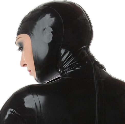 ABWL Black Latex Masks Hooded,Handmade Rubber Hood with and Back Zipper Full Face Opening for Novelty Latex Club Wear in Saudi Arabia