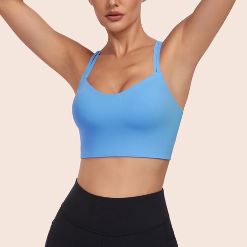 Sports Bra for Women Criss Cross Back Longline Yoga Bra with Molded Cups Seamless Padded Workout Top in Saudi Arabia