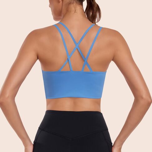 Sports Bra for Women Criss Cross Back Longline Yoga Bra with Molded Cups Seamless Padded Workout Top in Saudi Arabia