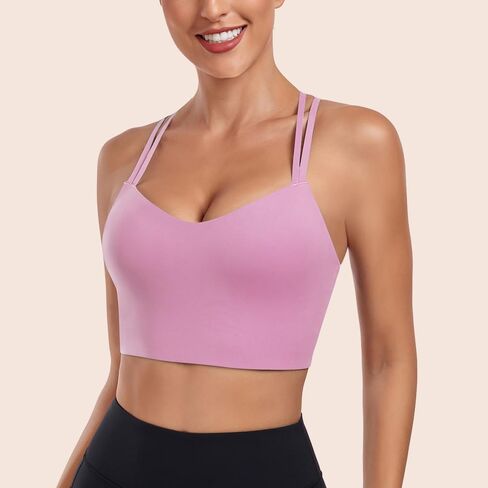 Sports Bra for Women Criss Cross Back Longline Yoga Bra with Molded Cups Seamless Padded Workout Top in Saudi Arabia