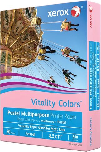 Xerox® Vitality™ Pastel Color Multi-Use Printer & Copy Paper, 10 Reams, Pink, Letter (8.5" x 11"), 5000 Sheets Per Case, 20 Lb, FSC® Certified, 30% Recycled in Saudi Arabia