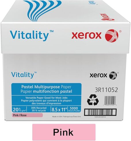 Xerox® Vitality™ Pastel Color Multi-Use Printer & Copy Paper, 10 Reams, Pink, Letter (8.5" x 11"), 5000 Sheets Per Case, 20 Lb, FSC® Certified, 30% Recycled in Saudi Arabia