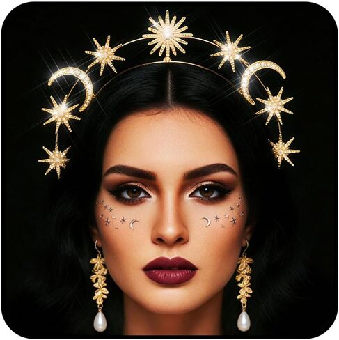 Sixexey Halo Crown Set Golden Celestial Goddess Costume Headpiece Mary Tiara Bridal Wedding Cosplay Party Accessories for Women in Saudi Arabia