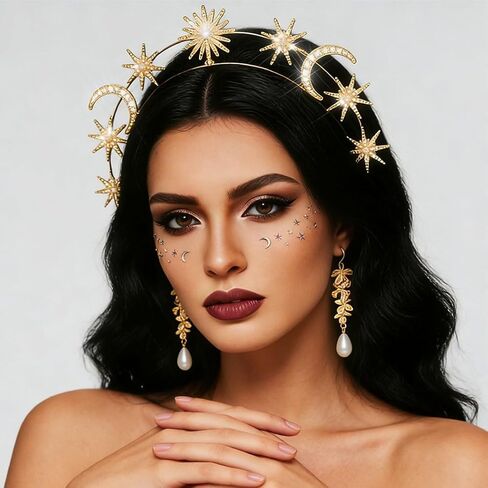 Sixexey Halo Crown Set Golden Celestial Goddess Costume Headpiece Mary Tiara Bridal Wedding Cosplay Party Accessories for Women in Saudi Arabia