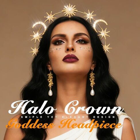 Sixexey Halo Crown Set Golden Celestial Goddess Costume Headpiece Mary Tiara Bridal Wedding Cosplay Party Accessories for Women in Saudi Arabia