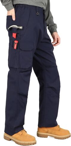 سروال KONRECO FR للرجال جيوب البضائع المفيدة بنطلون جينز نجار مقاوم للهب 8.5oz قابل للتمدد ناعم ومريح NFPA2112 CAT2 in Kuwait