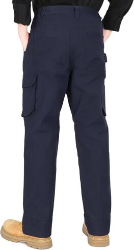 سروال KONRECO FR للرجال جيوب البضائع المفيدة بنطلون جينز نجار مقاوم للهب 8.5oz قابل للتمدد ناعم ومريح NFPA2112 CAT2 in Kuwait