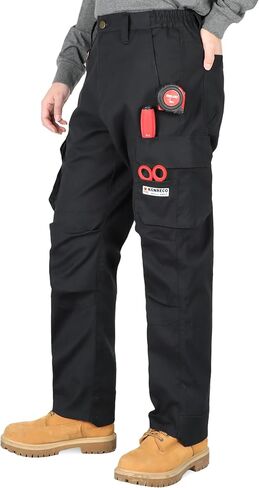 سروال KONRECO FR للرجال جيوب البضائع المفيدة بنطلون جينز نجار مقاوم للهب 8.5oz قابل للتمدد ناعم ومريح NFPA2112 CAT2 in Kuwait