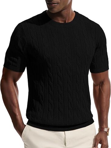 PJ PAUL JONES Mens T-Shirts Crewneck Tee Shirt Cable Knit Tee Short Sleeve Texture T Shirt in Saudi Arabia